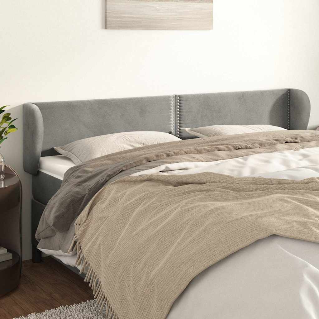Κεφαλάρι με Πτερύγια Ανοιχτό Γκρι 163x23x78/88 εκ. Βελούδινο - Pakobazaar