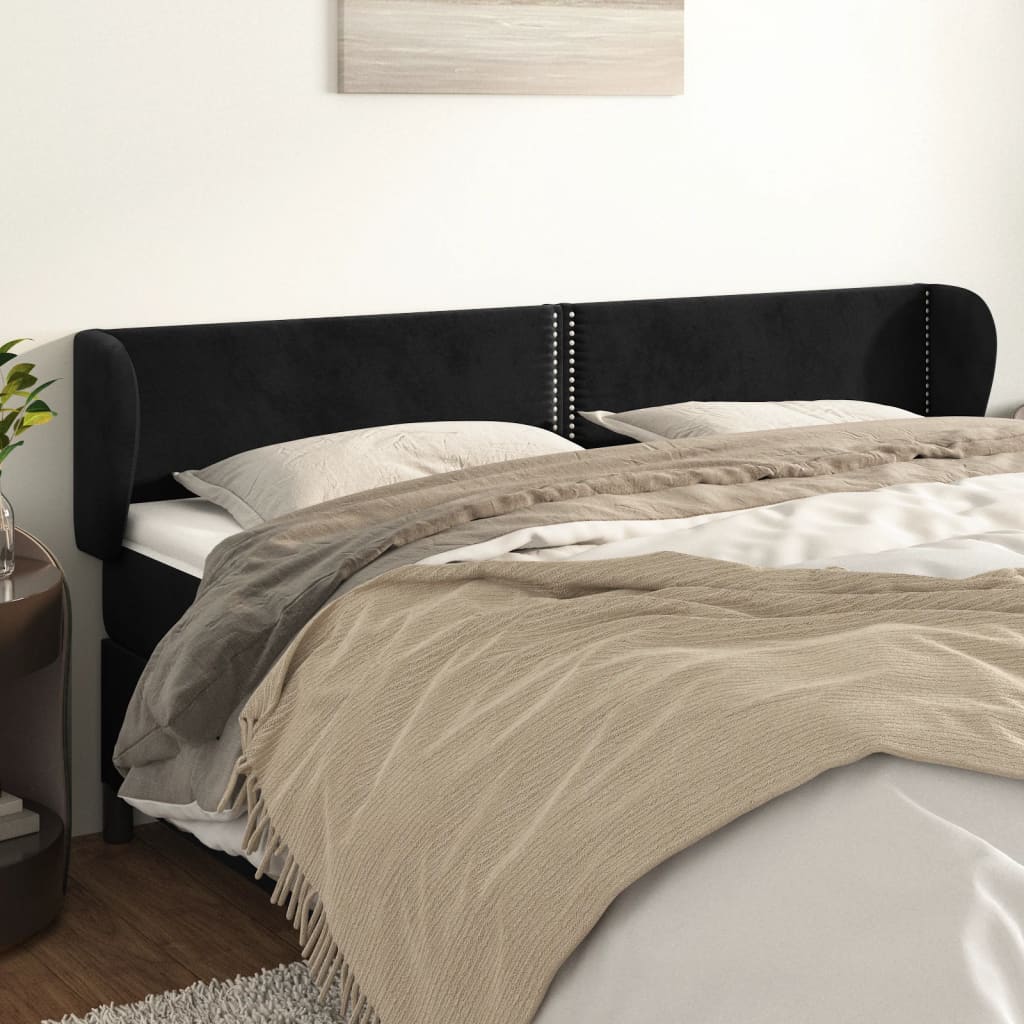 Κεφαλάρι με Πτερύγια Μαύρο 163x23x78/88 εκ. Βελούδινο - PAKOBAZAAR