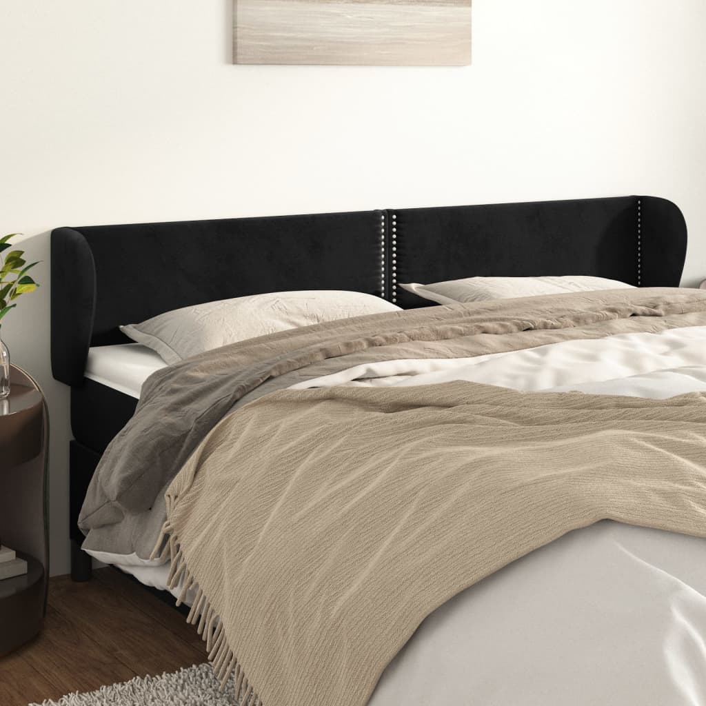 Κεφαλάρι με Πτερύγια Μαύρο 183x23x78/88 εκ. Βελούδινο - PAKOBAZAAR