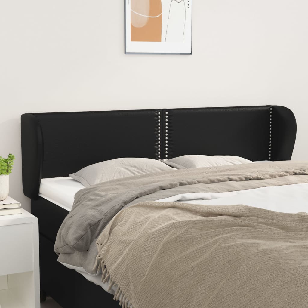 Κεφαλάρι με Πτερύγια Μαύρο 147 x 23 x 78/88 εκ. Συνθετικό Δέρμα - PAKOBAZAAR