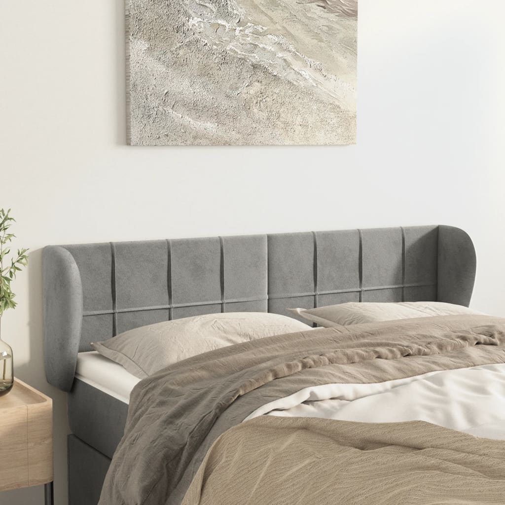 Κεφαλάρι με Πτερύγια Ανοιχτό Γκρι 147x23x78/88 εκ. Βελούδινο - PAKOBAZAAR
