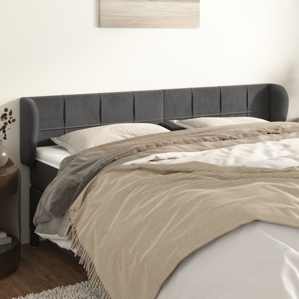 Κεφαλάρι με Πτερύγια Σκούρο Γκρι 163x23x78/88 εκ. Βελούδινο - PAKOBAZAAR