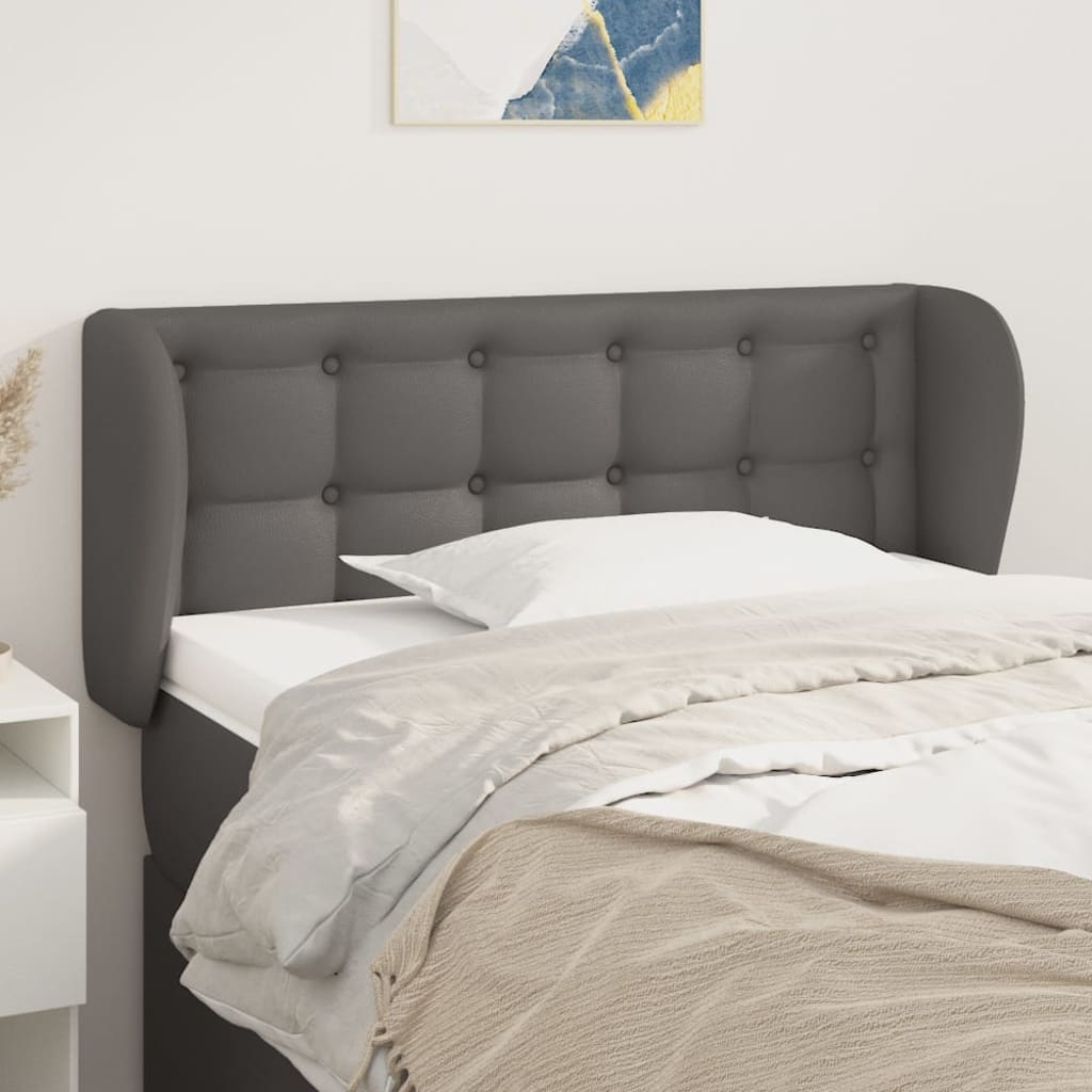 Κεφαλάρι με Πτερύγια Γκρι 93x23x78/88 εκ. Συνθετικό Δέρμα - PAKOBAZAAR