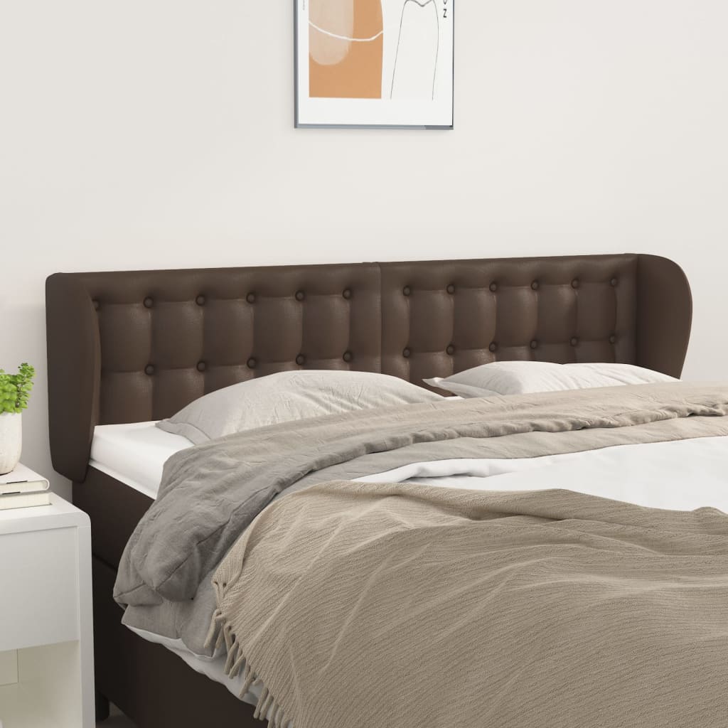 Κεφαλάρι με Πτερύγια Καφέ 147x23x78/88 εκ. Συνθετικό Δέρμα