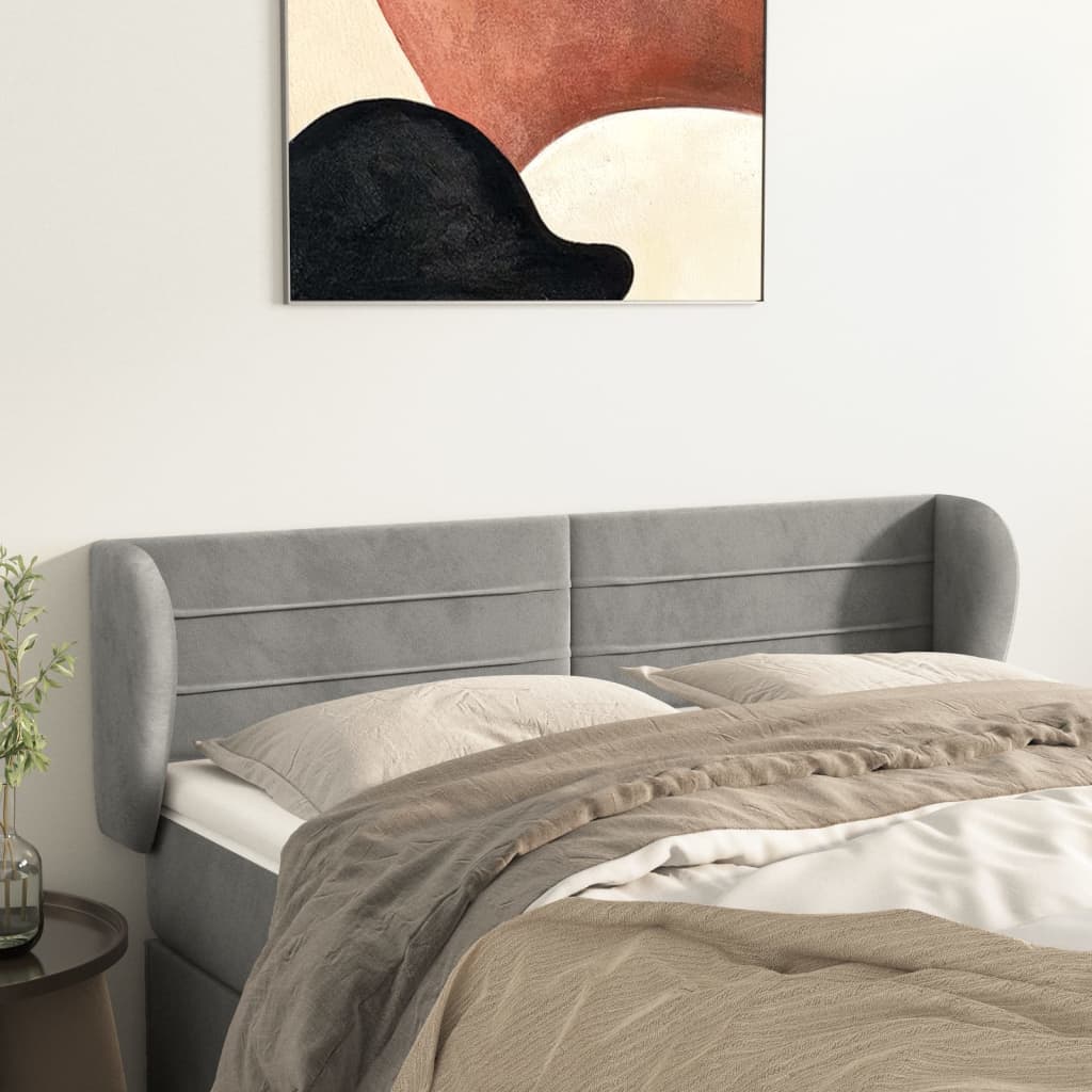 Κεφαλάρι με Πτερύγια Ανοιχτό Γκρι 147x23x78/88 εκ. Βελούδινο - PAKOBAZAAR