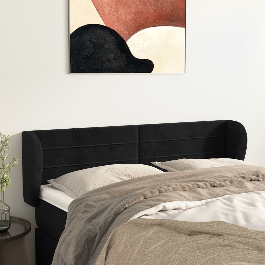 Κεφαλάρι με Πτερύγια Μαύρο 147x23x78/88 εκ. Βελούδινο - PAKOBAZAAR
