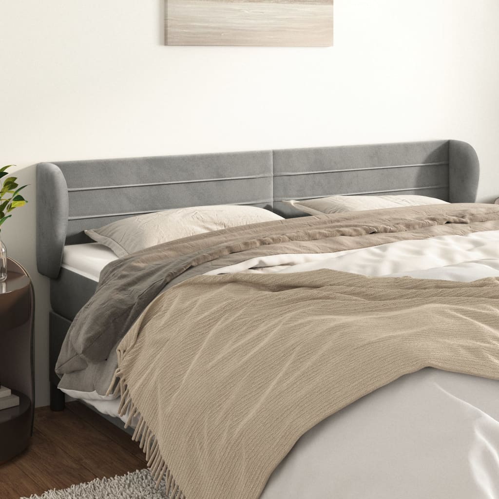 Κεφαλάρι με Πτερύγια Ανοιχτό Γκρι 183x23x78/88 εκ. Βελούδινο - PAKOBAZAAR