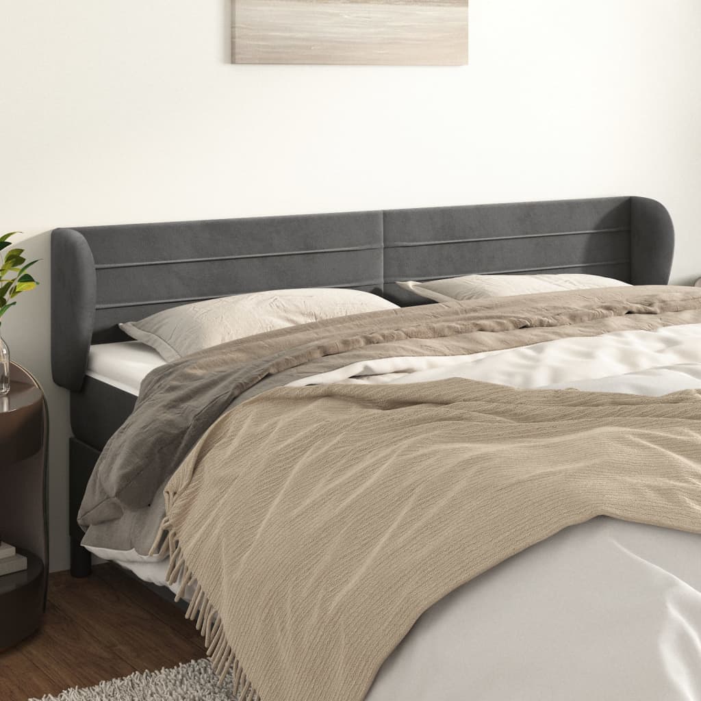 Κεφαλάρι με Πτερύγια Σκούρο Γκρι 183x23x78/88 εκ. Βελούδινο - Pakobazaar