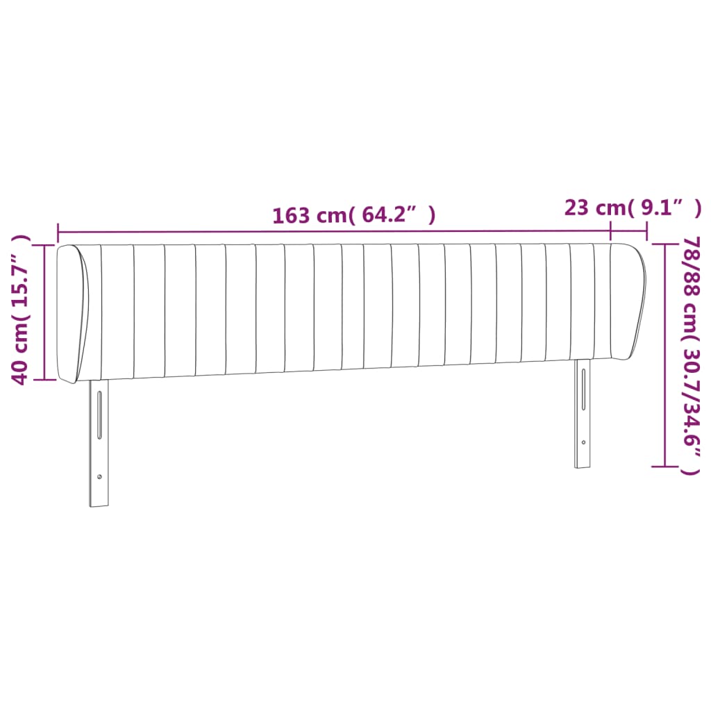 Κεφαλάρι με Πτερύγια Μαύρο 163x23x78/88 εκ. Υφασμάτινο - PAKOBAZAAR