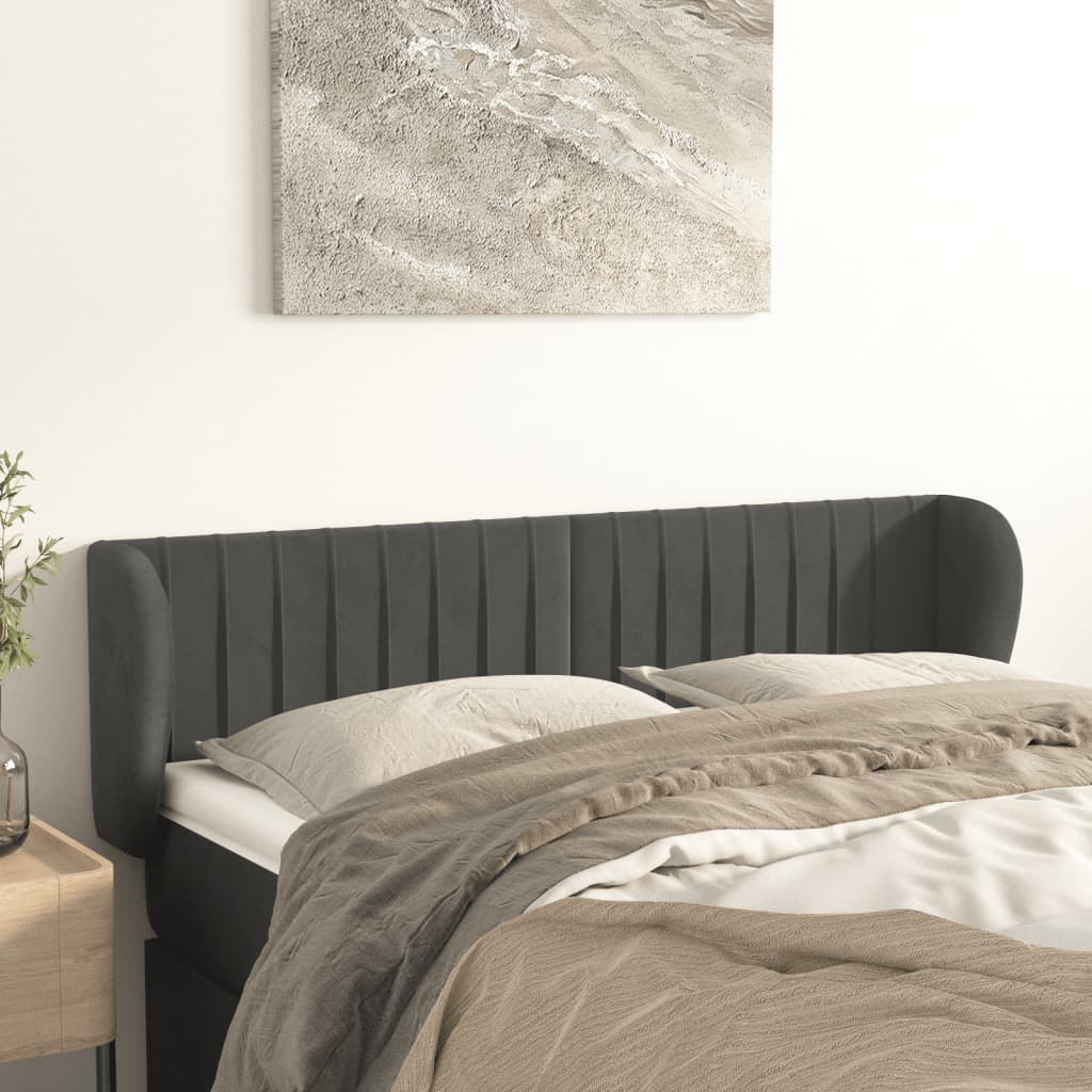 Κεφαλάρι με Πτερύγια Σκούρο Γκρι 147x23x78/88 εκ. Βελούδινο - PAKOBAZAAR