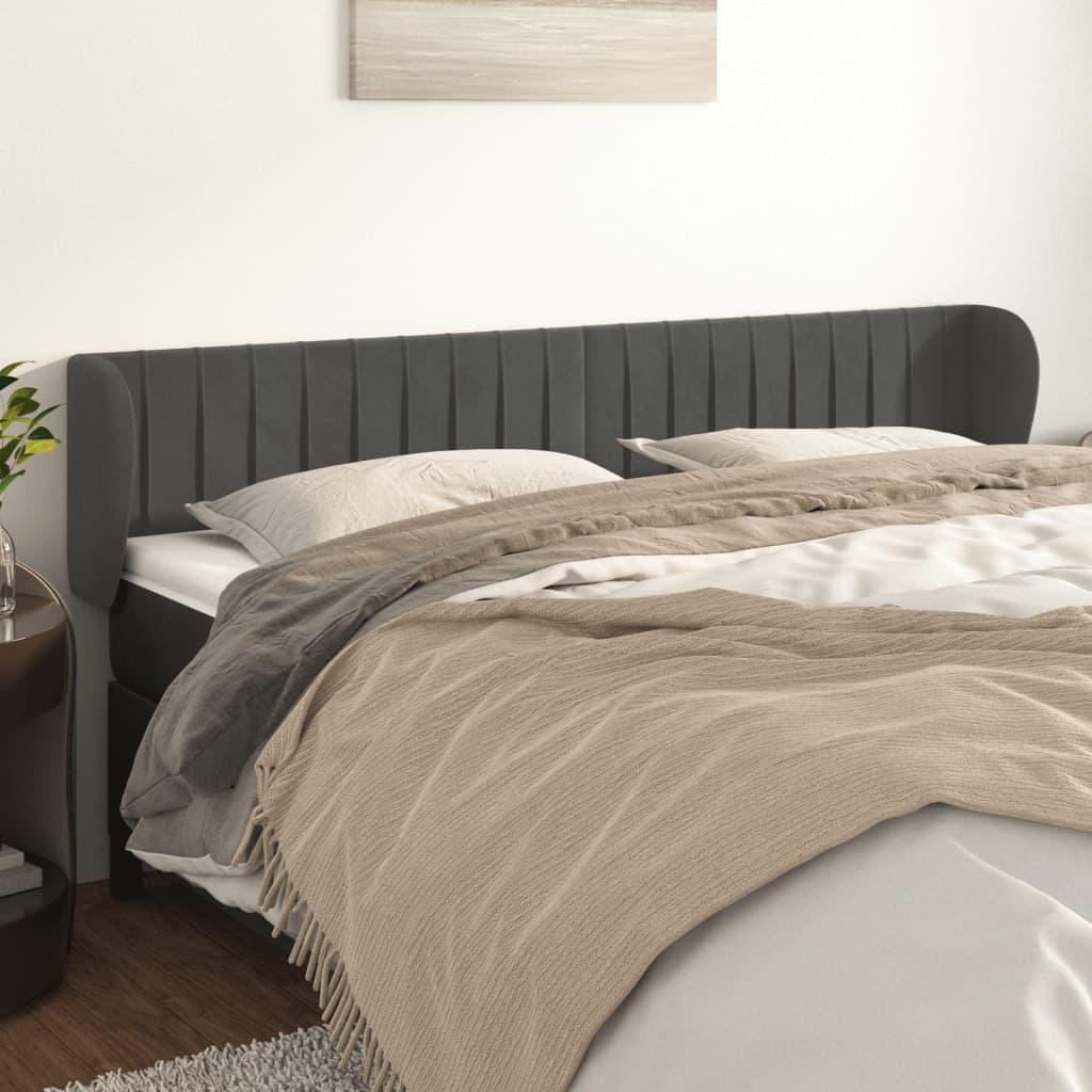 Κεφαλάρι με Πτερύγια Σκούρο Γκρι 163x23x78/88 εκ. Βελούδινο - PAKOBAZAAR