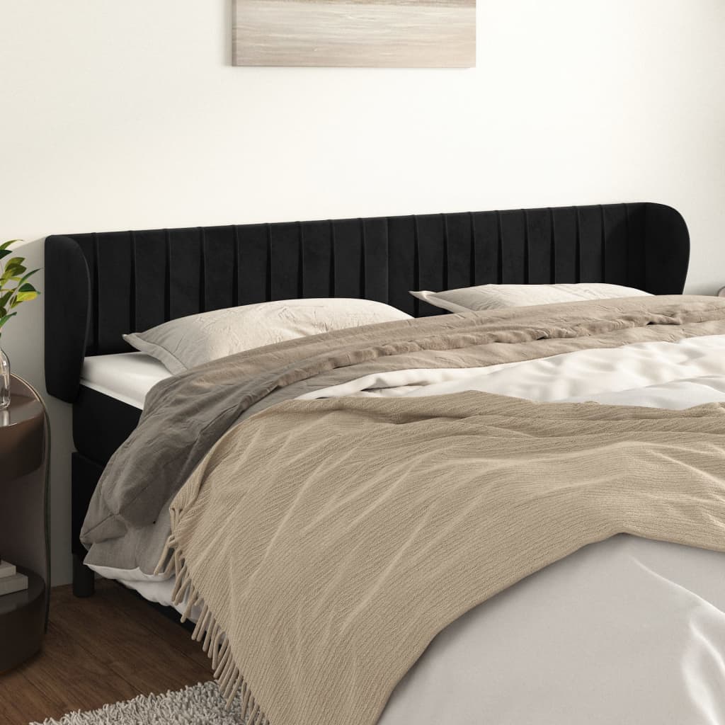 Κεφαλάρι με Πτερύγια Μαύρο 183x23x78/88 εκ. Βελούδινο - PAKOBAZAAR