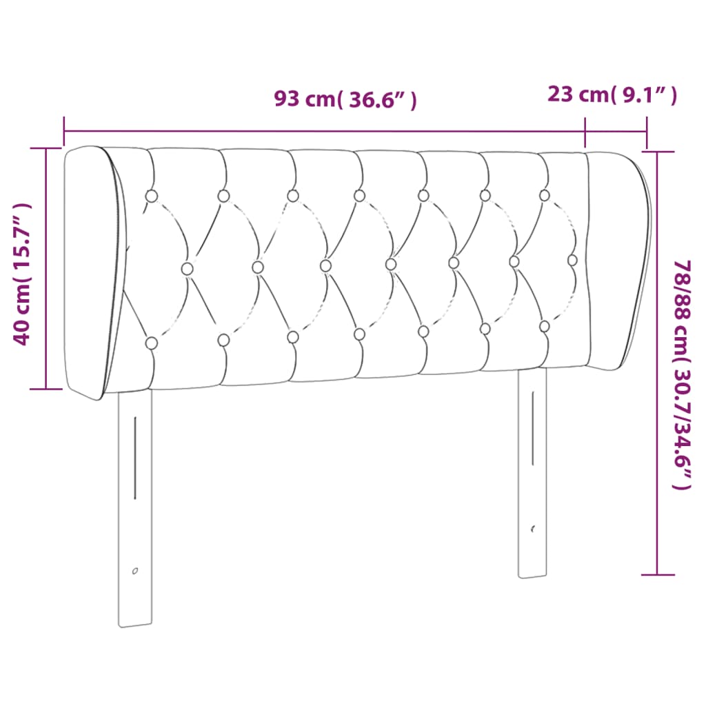 Κεφαλάρι με Πτερύγια Σκούρο Γκρι 93x23x78/88 εκ. Βελούδινο - PAKOBAZAAR