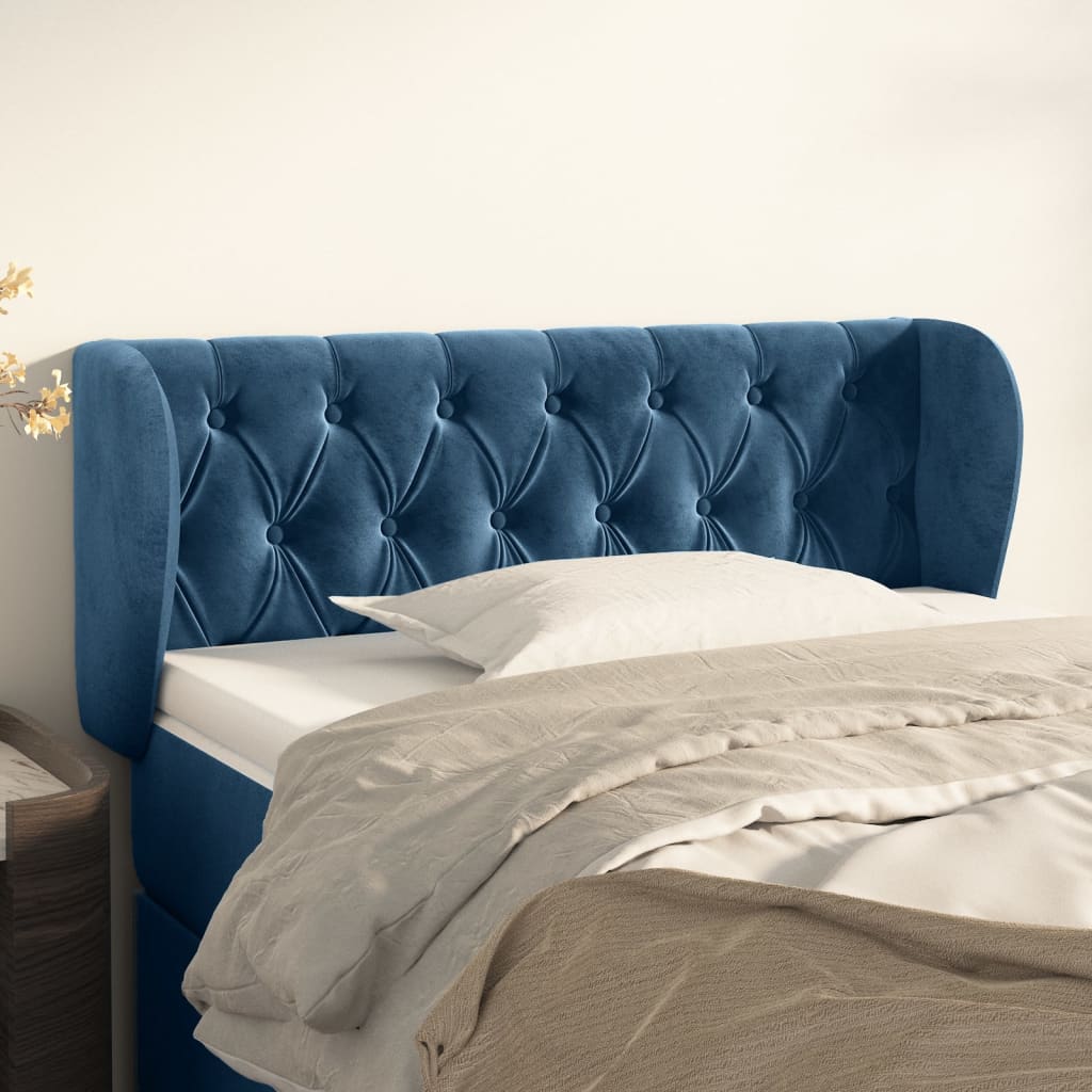 Κεφαλάρι με Πτερύγια Σκούρο Μπλε 93x23x78/88 εκ. Βελούδινο - PAKOBAZAAR