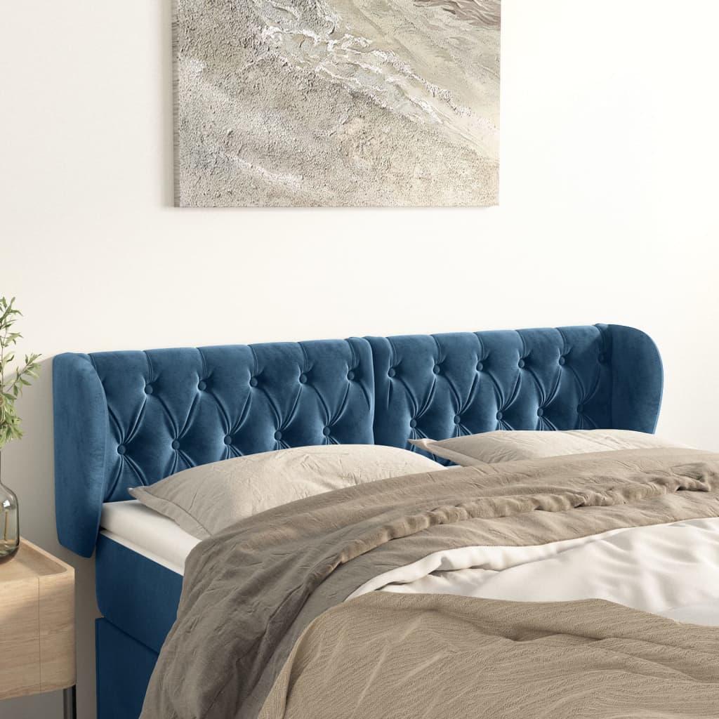 Κεφαλάρι με Πτερύγια Σκούρο Μπλε 147x23x78/88 εκ. Βελούδινο - PAKOBAZAAR