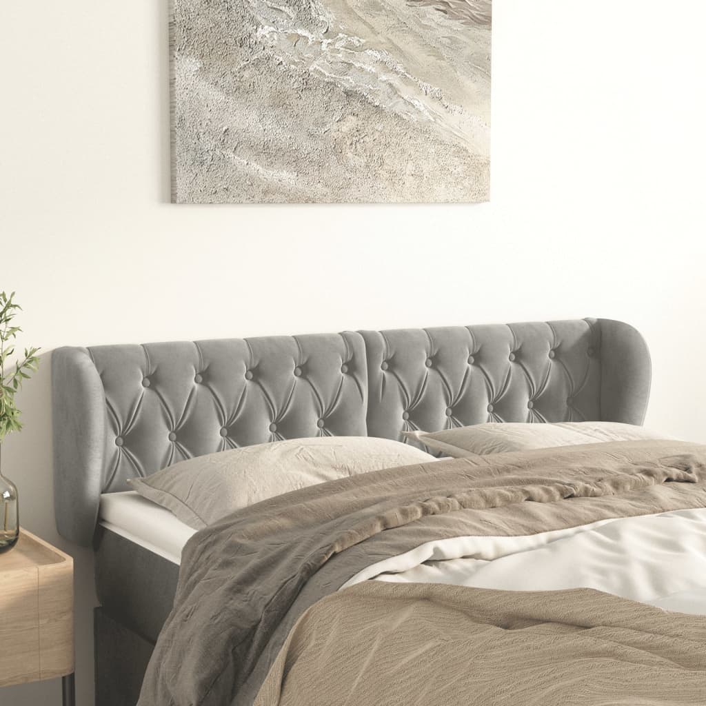 Κεφαλάρι με Πτερύγια Ανοιχτό Γκρι 163x23x78/88 εκ. Βελούδινο - PAKOBAZAAR