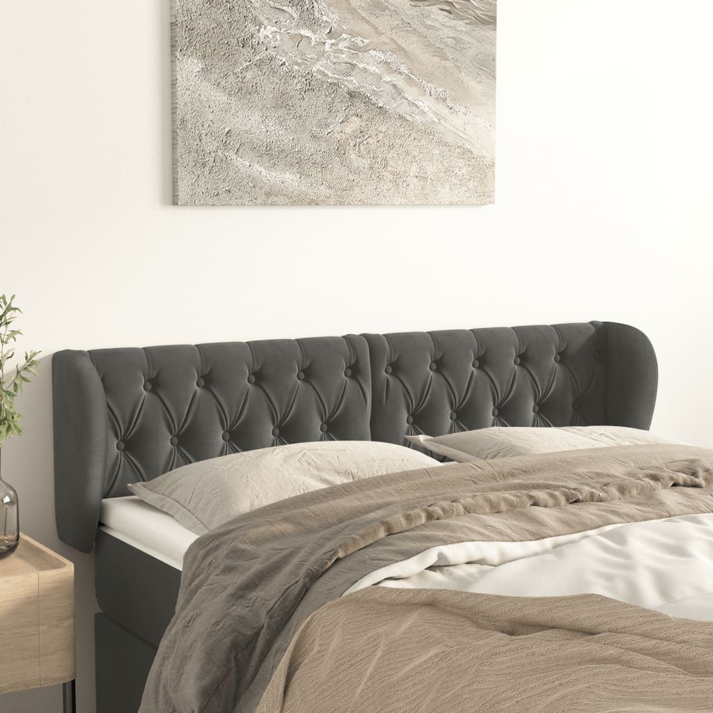 Κεφαλάρι με Πτερύγια Σκούρο Γκρι 163x23x78/88 εκ. Βελούδινο - PAKOBAZAAR