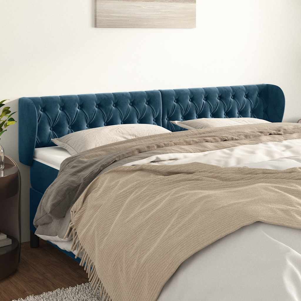 Κεφαλάρι με Πτερύγια Σκούρο Μπλε 183x23x78/88 εκ. Βελούδινο