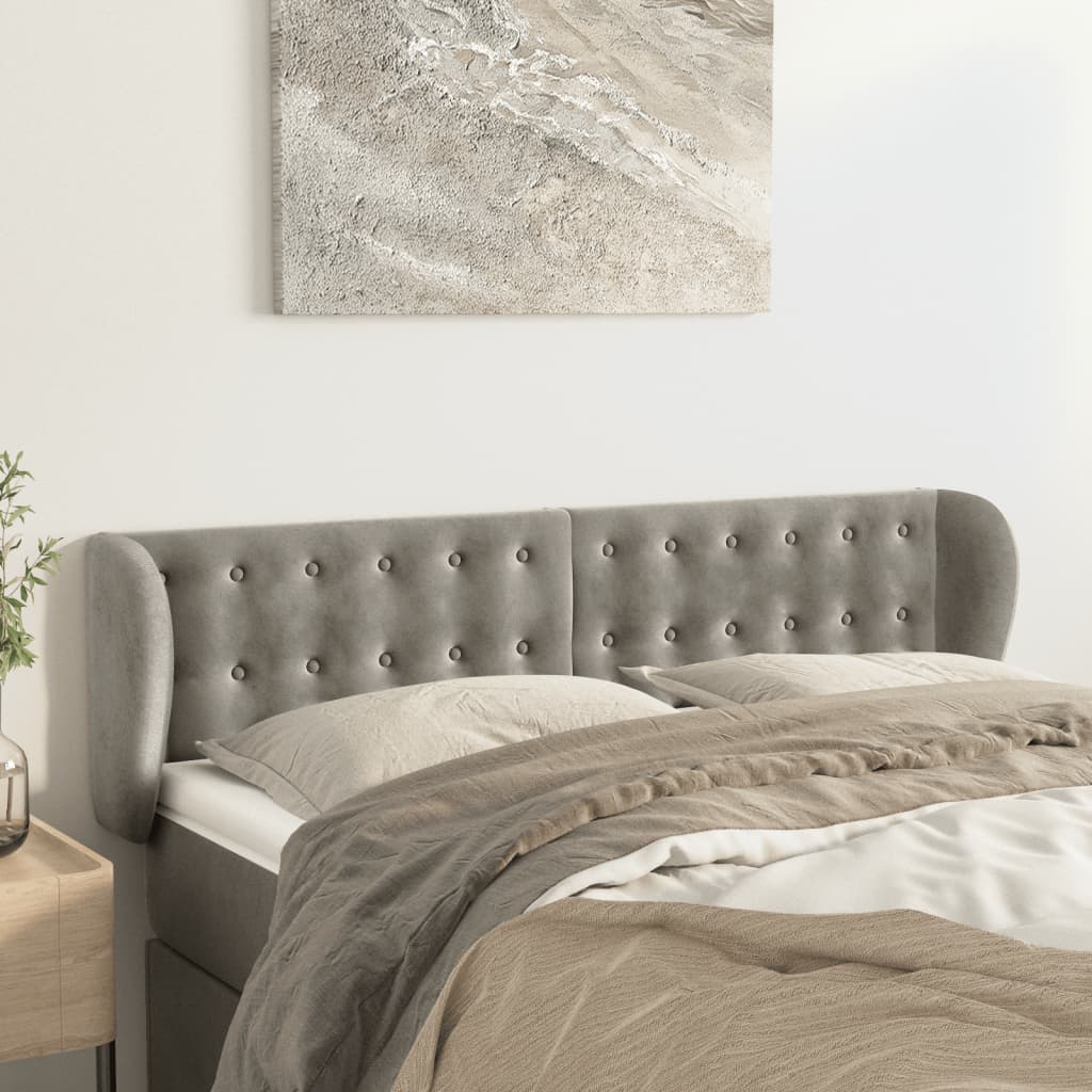 Κεφαλάρι με Πτερύγια Ανοιχτό Γκρι 147x23x78/88 εκ. Βελούδινο - Pakobazaar