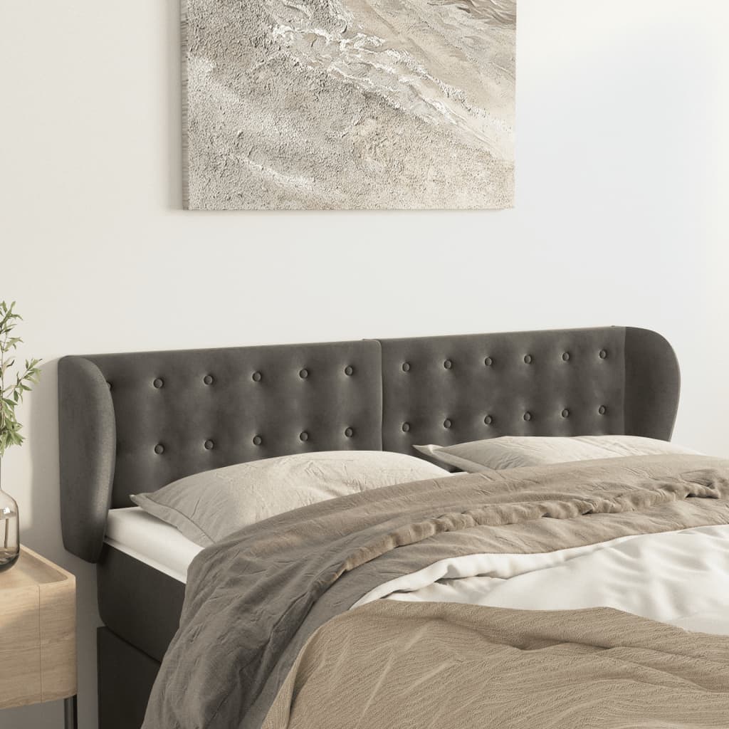 Κεφαλάρι με Πτερύγια Σκούρο Γκρι 147x23x78/88 εκ. Βελούδινο - PAKOBAZAAR
