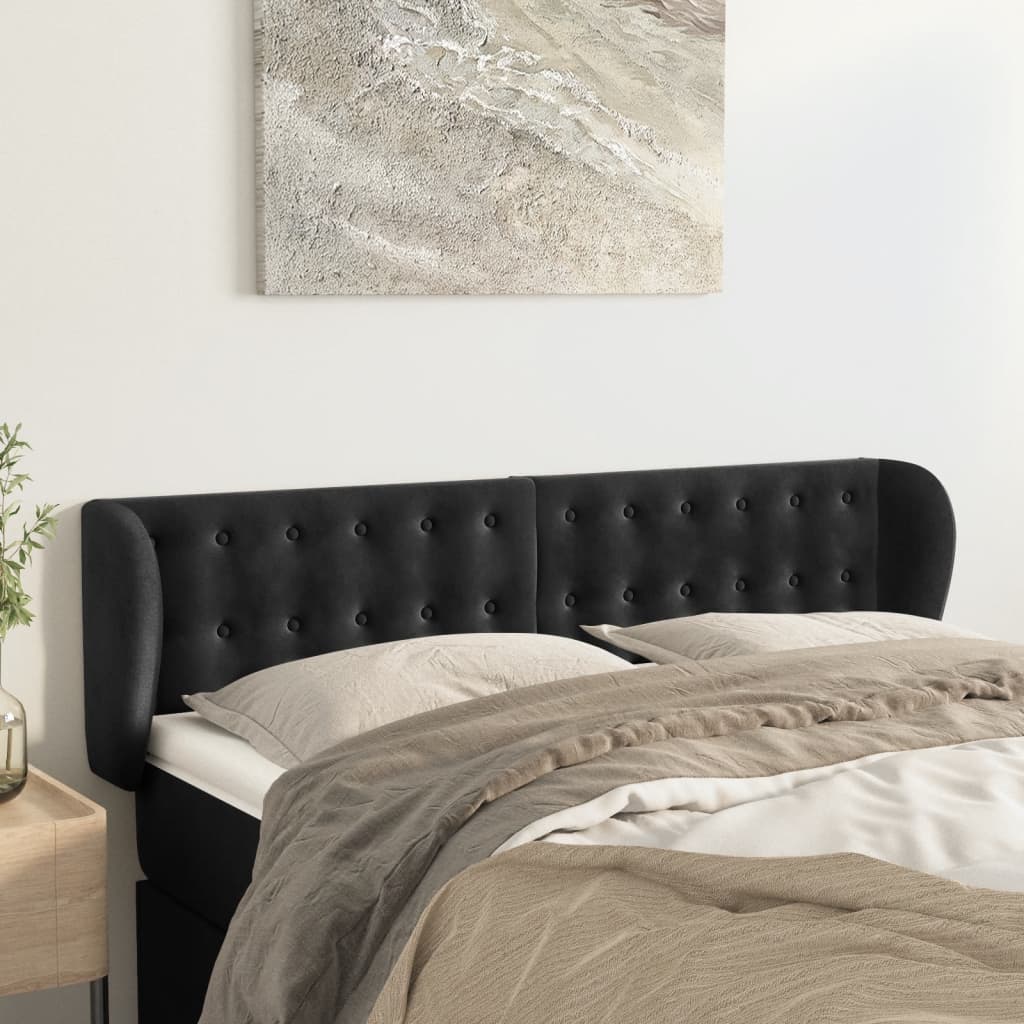 Κεφαλάρι με Πτερύγια Μαύρο 147x23x78/88 εκ. Βελούδινο - PAKOBAZAAR