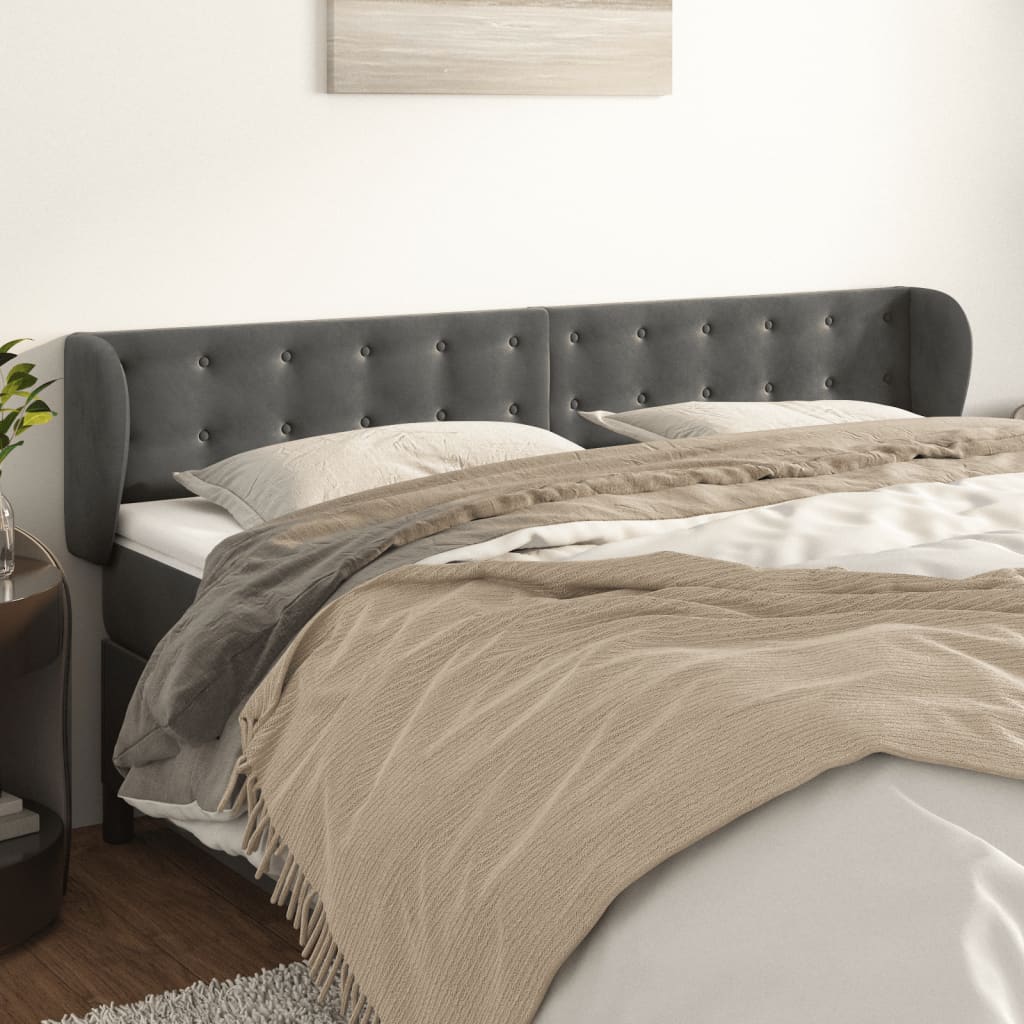 Κεφαλάρι με Πτερύγια Σκούρο Γκρι 163x23x78/88 εκ. Βελούδινο - PAKOBAZAAR