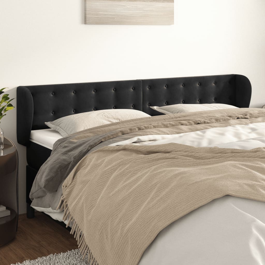 Κεφαλάρι με Πτερύγια Μαύρο 163x23x78/88 εκ. Βελούδινο - PAKOBAZAAR