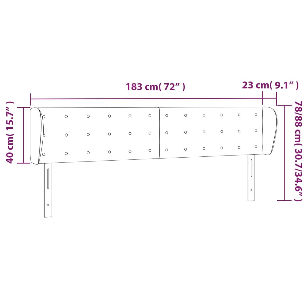 Κεφαλάρι με Πτερύγια Σκούρο Γκρι 183x23x78/88 εκ. Βελούδινο - PAKOBAZAAR