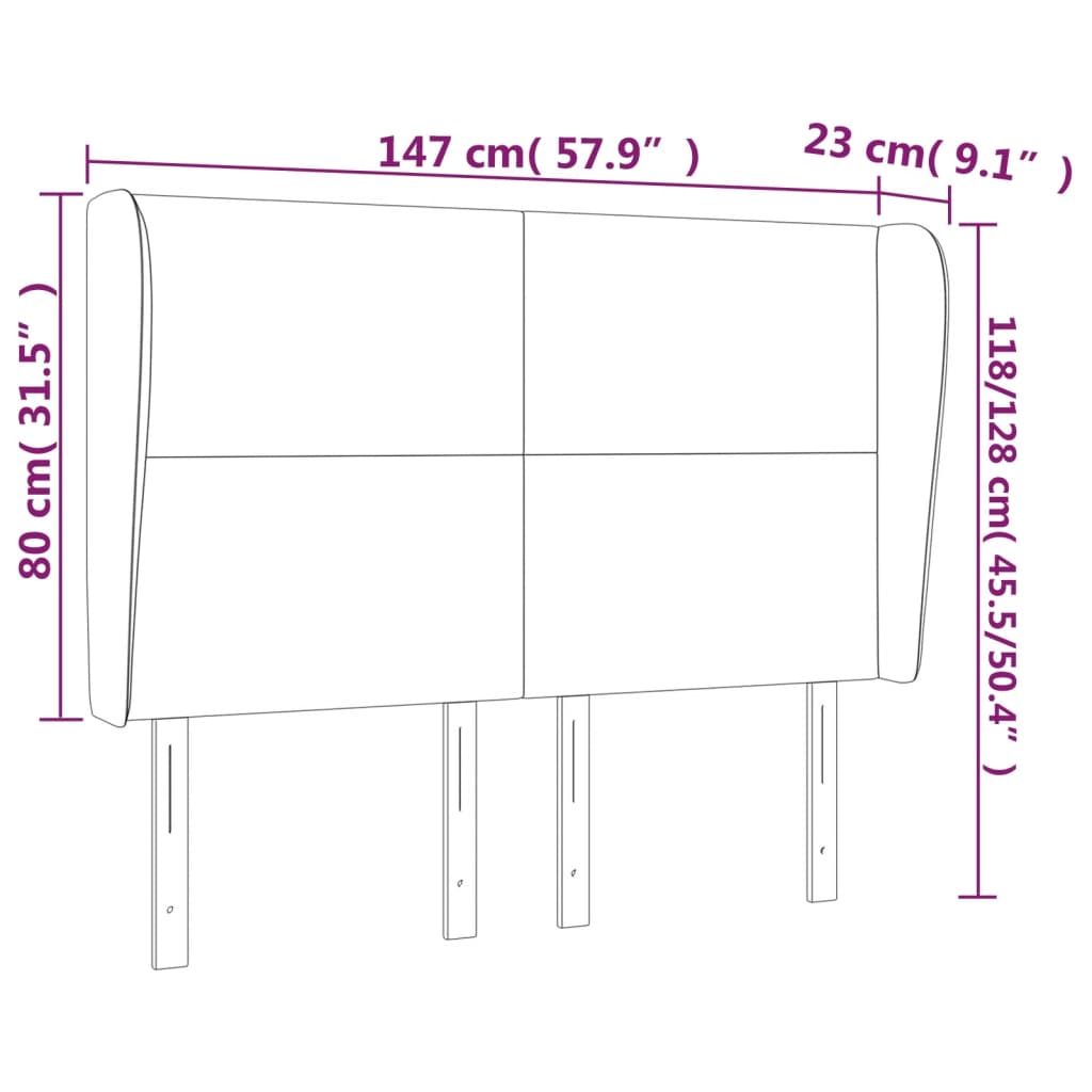 Κεφαλάρι με Πτερύγια Σκούρο Γκρι 147x23x118/128 εκ. Υφασμάτινο - PAKOBAZAAR