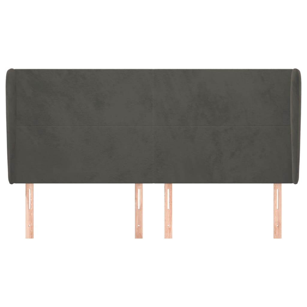 Κεφαλάρι με Πτερύγια Σκούρο Γκρι 163x23x118/128 εκ. Βελούδινο