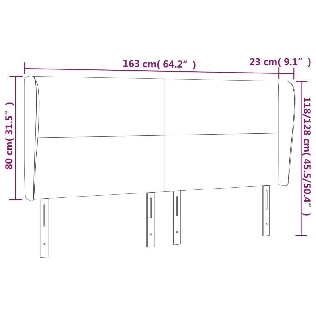 Κεφαλάρι με Πτερύγια Σκούρο Γκρι 163x23x118/128 εκ. Βελούδινο
