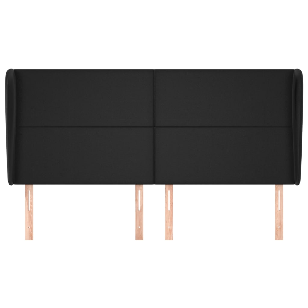 Κεφαλάρι με Πτερύγια Μαύρο 183x23x118/128 εκ.Συνθ. Δέρμα