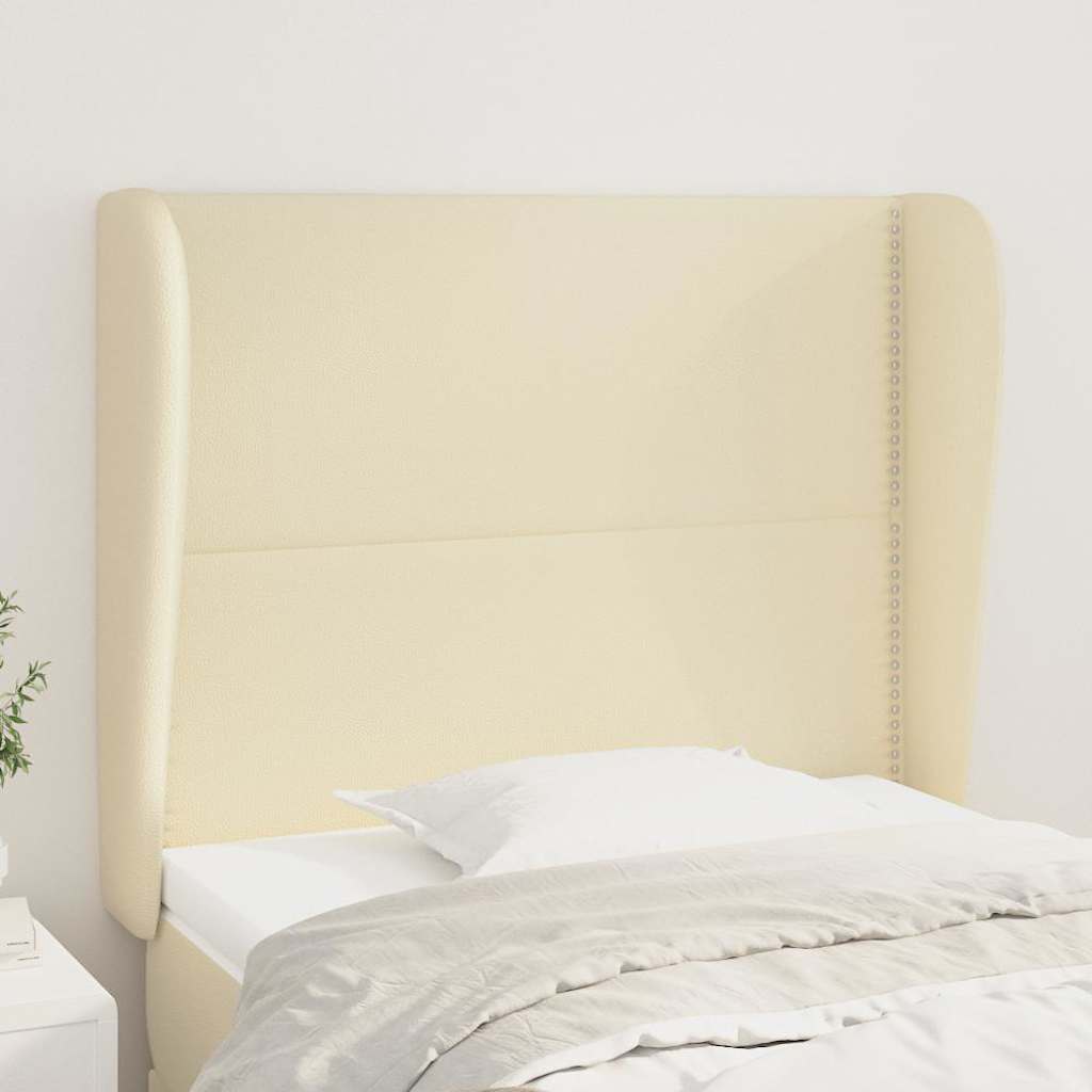 Κεφαλάρι με Πτερύγια Κρεμ 93x23x118/128 εκ. Συνθετικό Δέρμα - Pakobazaar