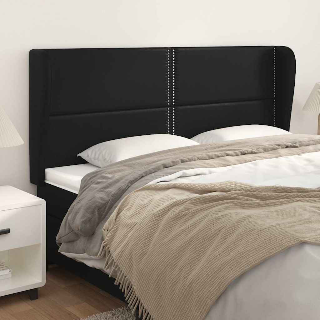 Κεφαλάρι με Πτερύγια Μαύρο 163x23x118/128 εκ. Συνθ. Δέρμα - Pakobazaar