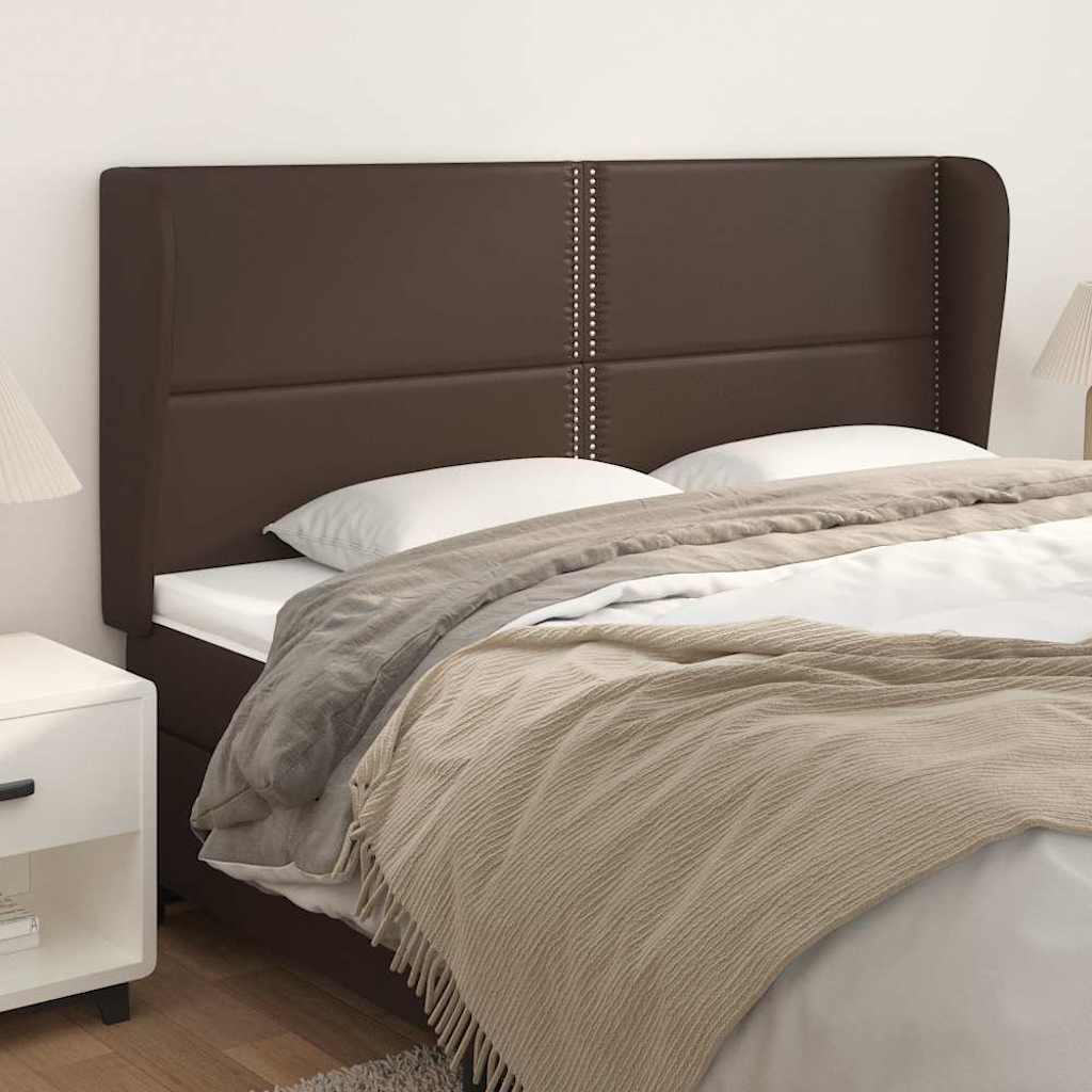 Κεφαλάρι με Πτερύγια Καφέ 163x23x118/128 εκ. Συνθετικό Δέρμα - Pakobazaar