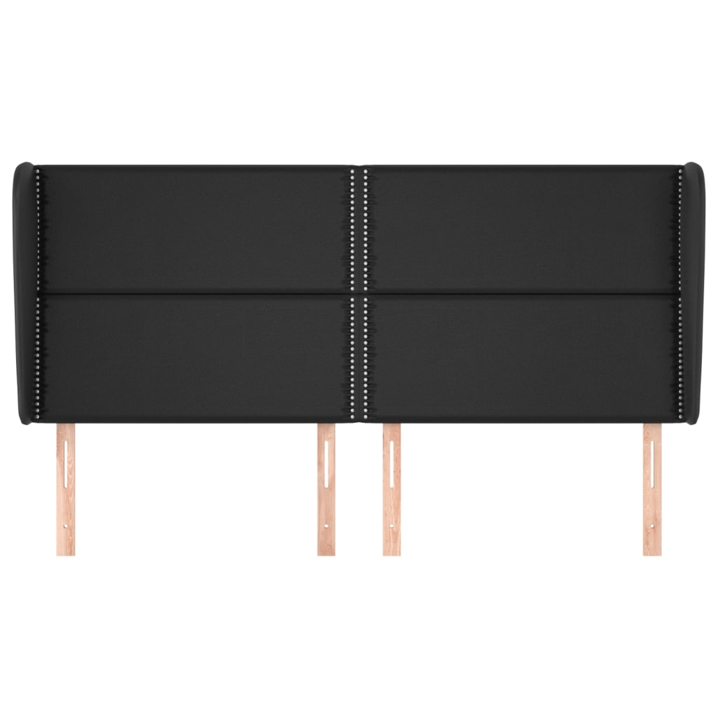 Κεφαλάρι με Πτερύγια Μαύρο 183x23x118/128 εκ.Συνθ. Δέρμα