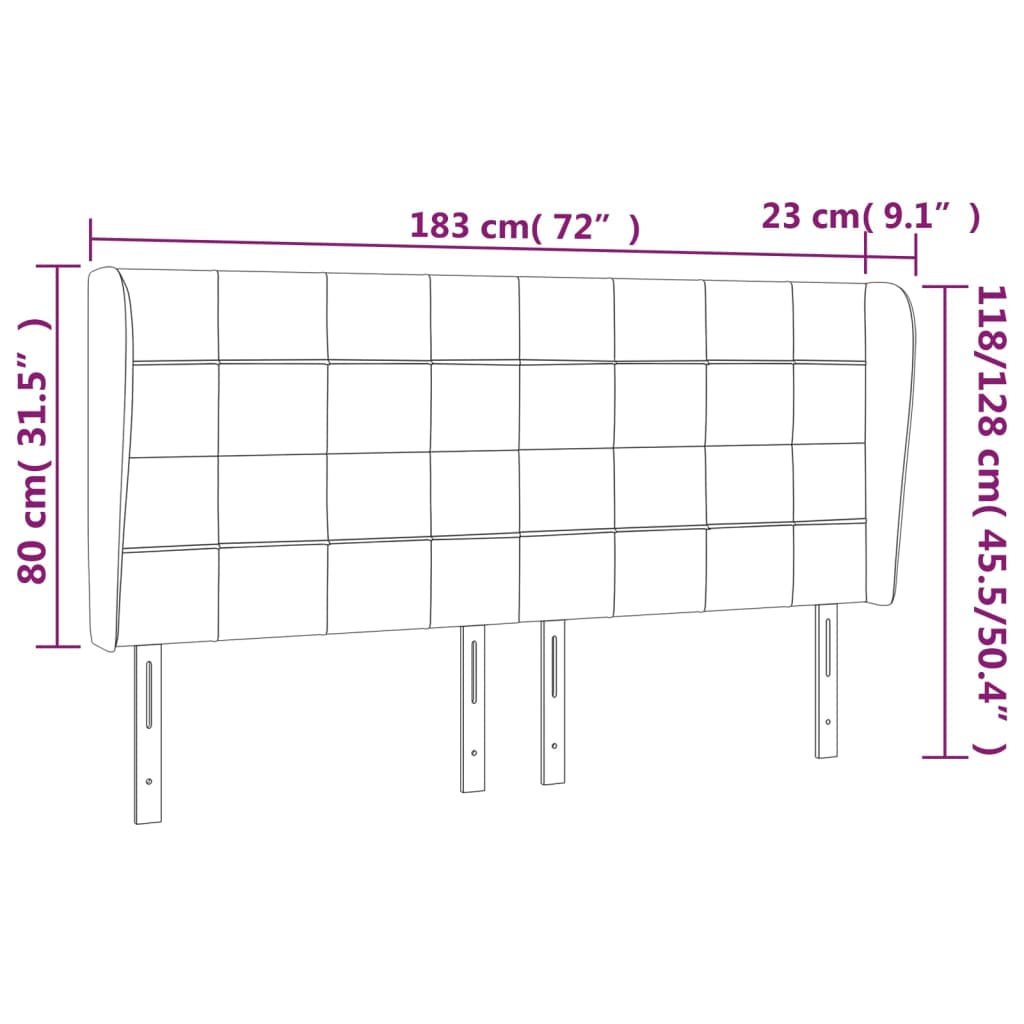 Κεφαλάρι με Πτερύγια Ανοιχτό Γκρι 183x23x118/128 εκ. Υφασμάτινο