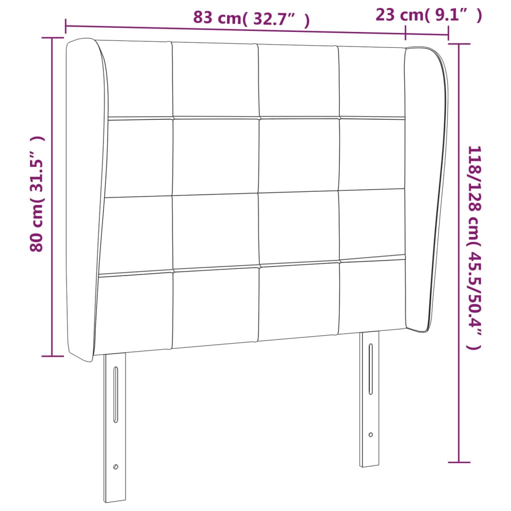 Κεφαλάρι με Πτερύγια Μαύρο 83x23x118/128 εκ. Βελούδινο
