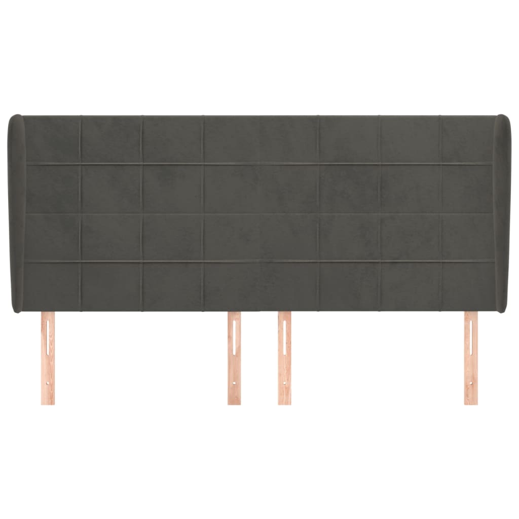 Κεφαλάρι με Πτερύγια Σκούρο Γκρι 163x23x118/128 εκ. Βελούδινο
