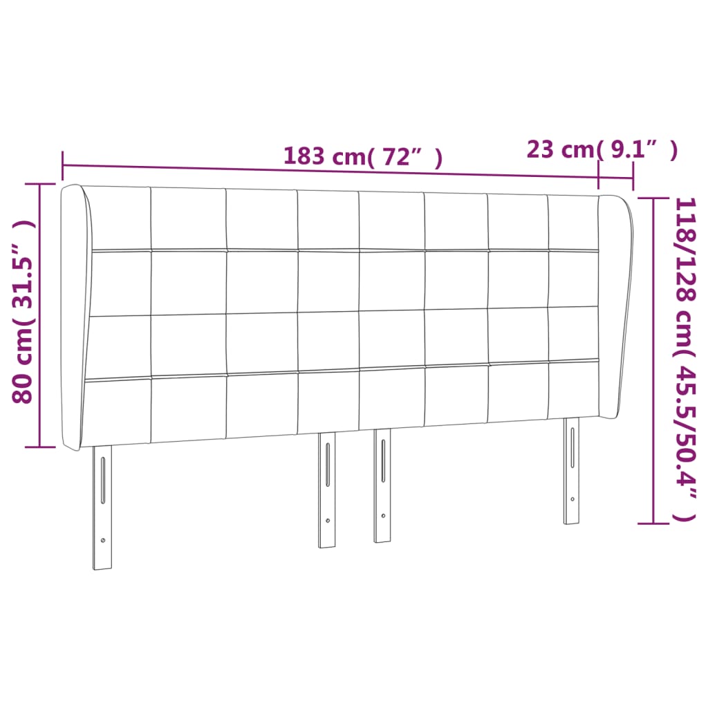 Κεφαλάρι με Πτερύγια Ανοιχτό Γκρι 183x23x118/128 εκ. Βελούδινο