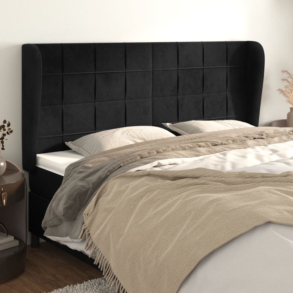 Κεφαλάρι με Πτερύγια Μαύρο 183x23x118/128 εκ. Βελούδινο