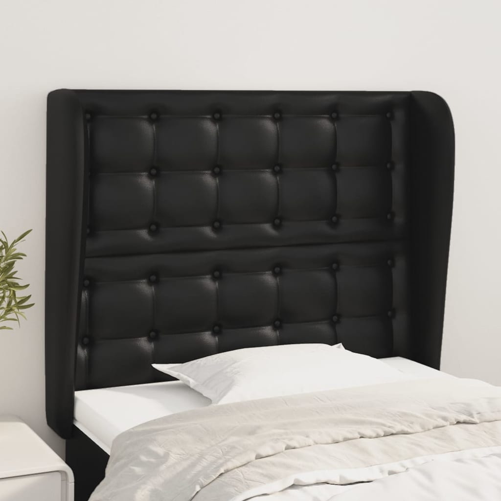 Κεφαλάρι με Πτερύγια Μαύρο 93 x 23 x 118/128 εκ.Συνθετικό Δέρμα