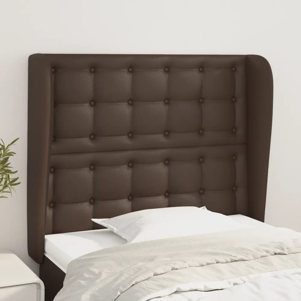 Κεφαλάρι με Πτερύγια Καφέ 93 x 23 x 118/128 εκ.Συνθετικό Δέρμα