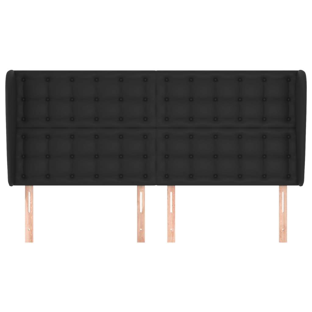 Κεφαλάρι με Πτερύγια Μαύρο 163x23x118/128 εκ. Συνθ. Δέρμα
