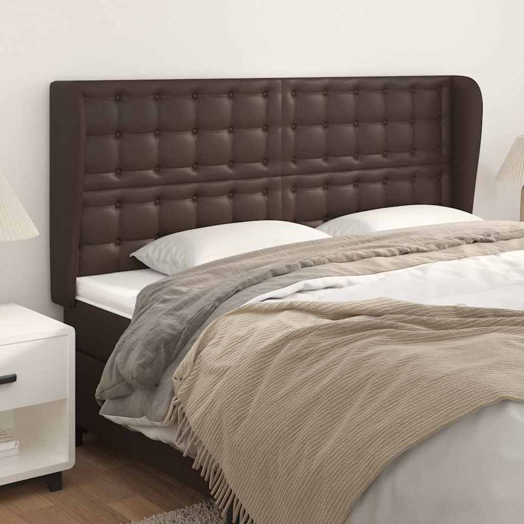 Κεφαλάρι με Πτερύγια Καφέ 163x23x118/128 εκ. Συνθετικό Δέρμα - Pakobazaar