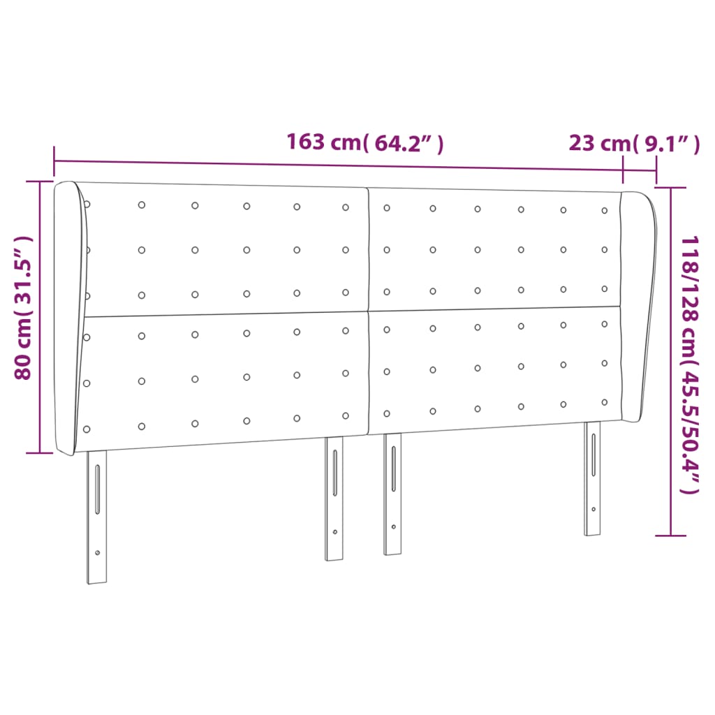 Κεφαλάρι με Πτερύγια Γκρι 163x23x118/128 εκ.Συνθετικό Δέρμα