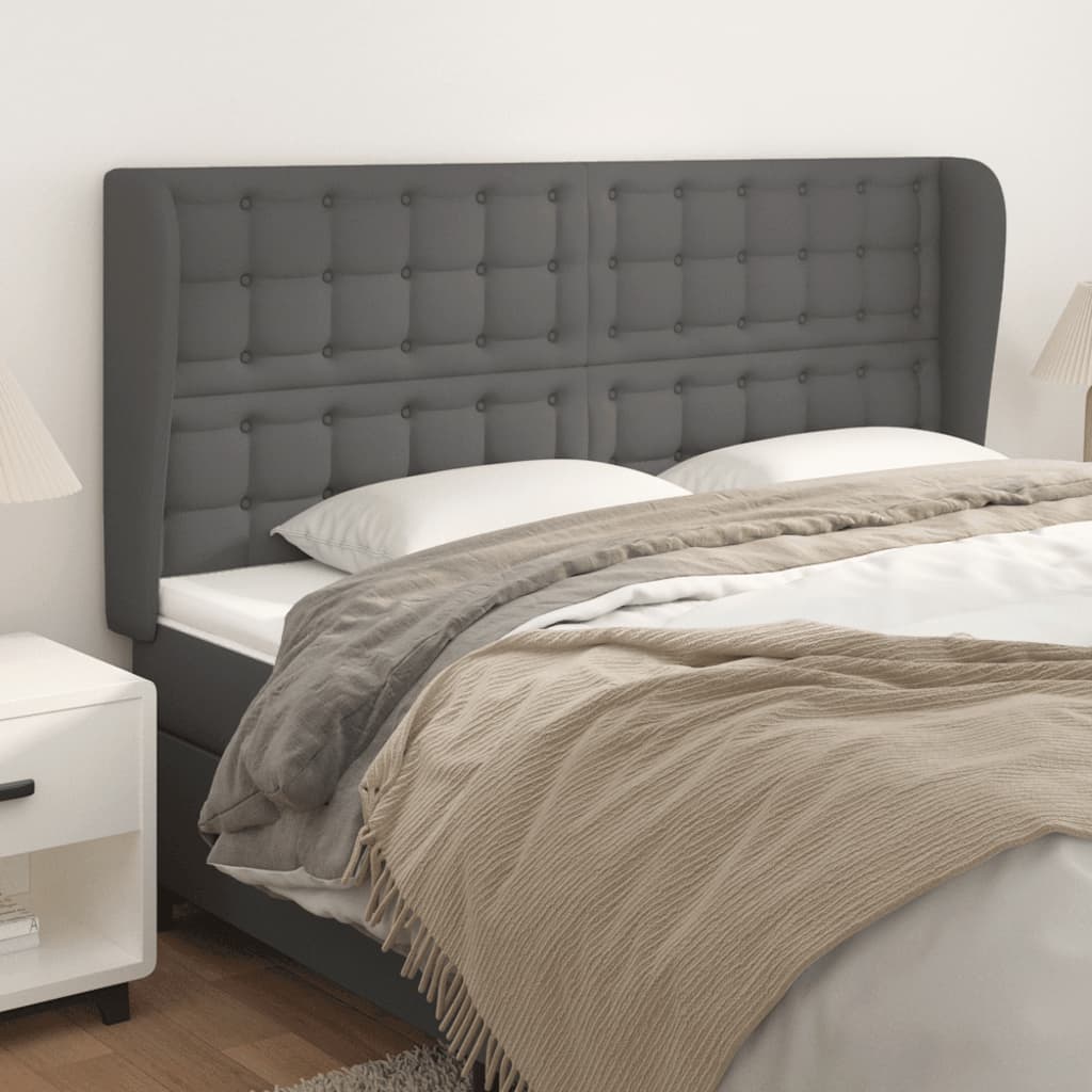 Κεφαλάρι με Πτερύγια Γκρι 163x23x118/128 εκ.Συνθετικό Δέρμα