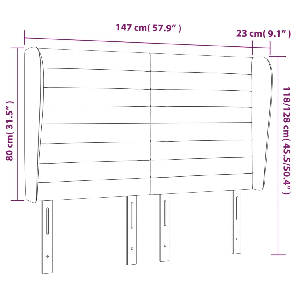 Κεφαλάρι με Πτερύγια Μαύρο 147x23x118/128 εκ. Βελούδινο