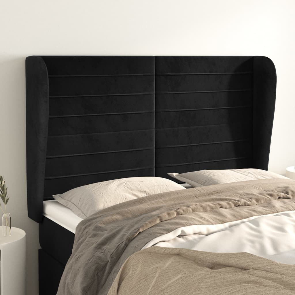 Κεφαλάρι με Πτερύγια Μαύρο 147x23x118/128 εκ. Βελούδινο