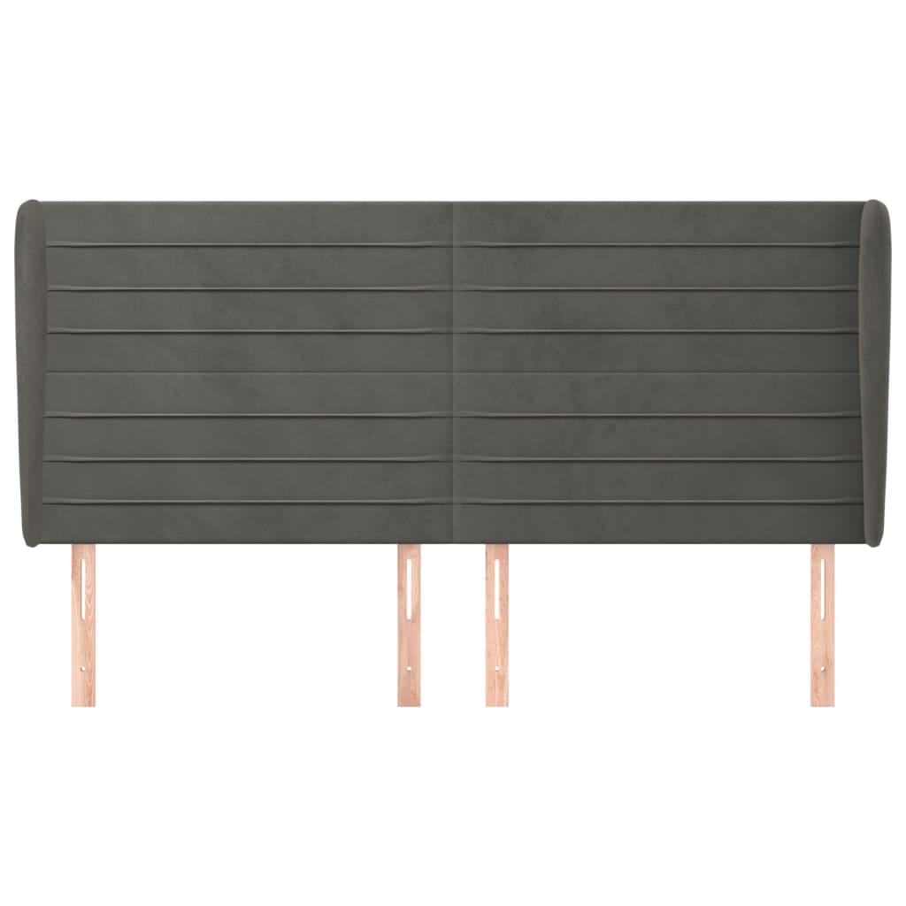 Κεφαλάρι με Πτερύγια Σκούρο Γκρι 163x23x118/128 εκ. Βελούδινο